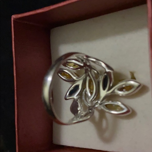 Beautiful Sterling + Genuine Amber Ring  *SIZE 7* - Picture 3 of 5